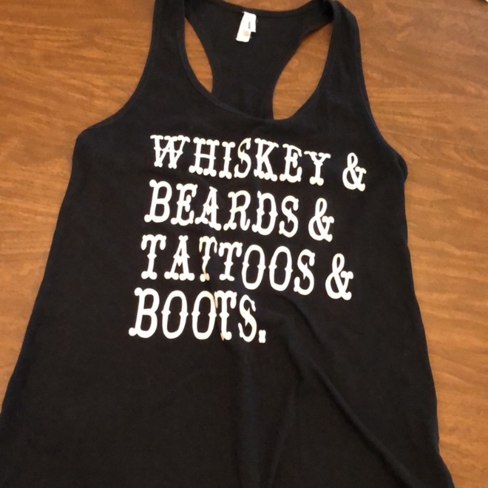 Ideal T Whiskey Beards Tattoos and Boots Racerback Tank